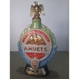Jim Beam AMVETS 1970 25th Anniversary Decanter Eagle Bottle Bourbon Ceramic